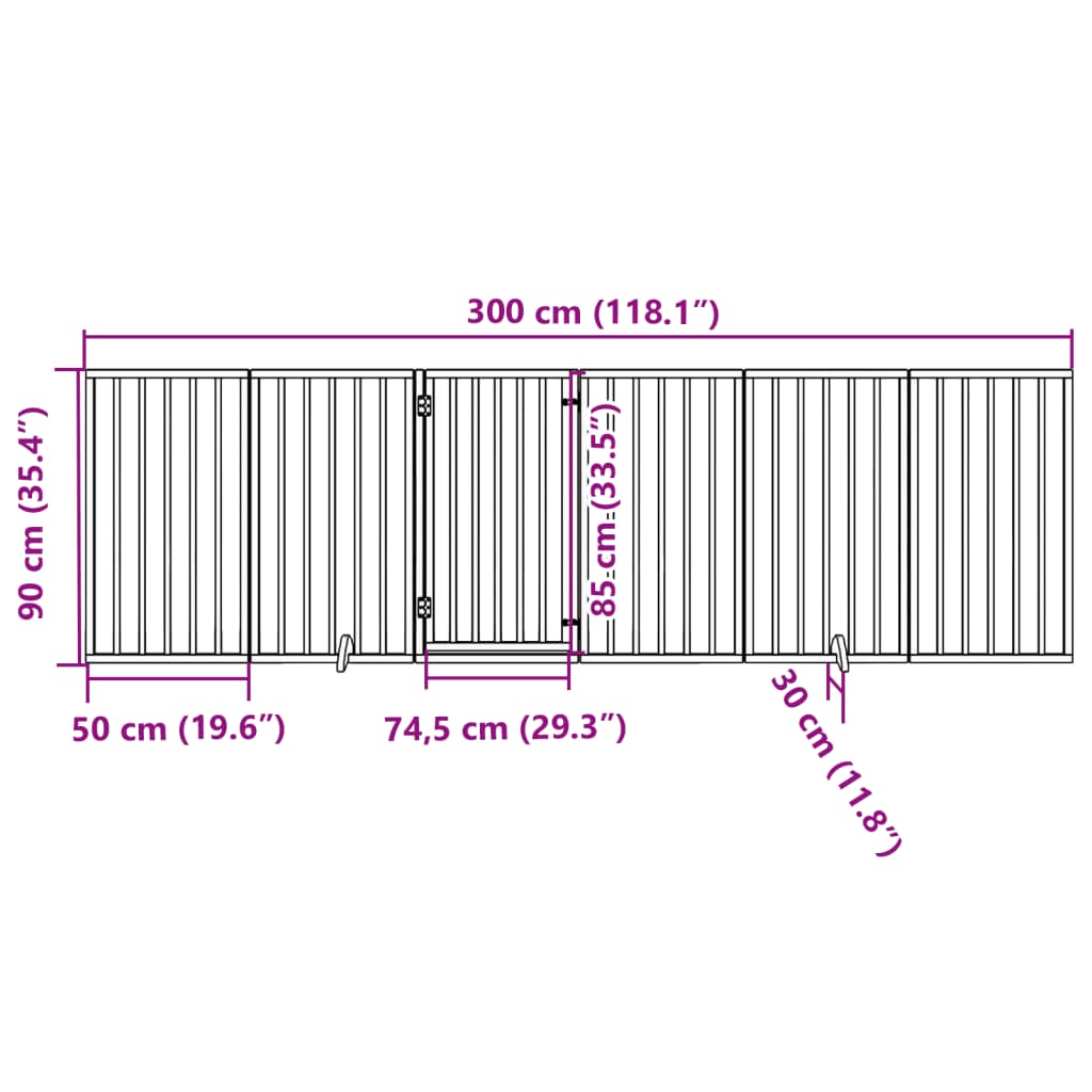 Psí branka s dvířky, skládací, 6 panelů, hnědá, 300 cm, topolové dřevo