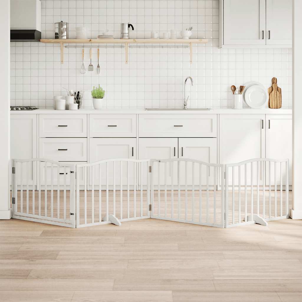Zábrana pro psy s dvířky skládací 4 panely bílá 320 cm topol