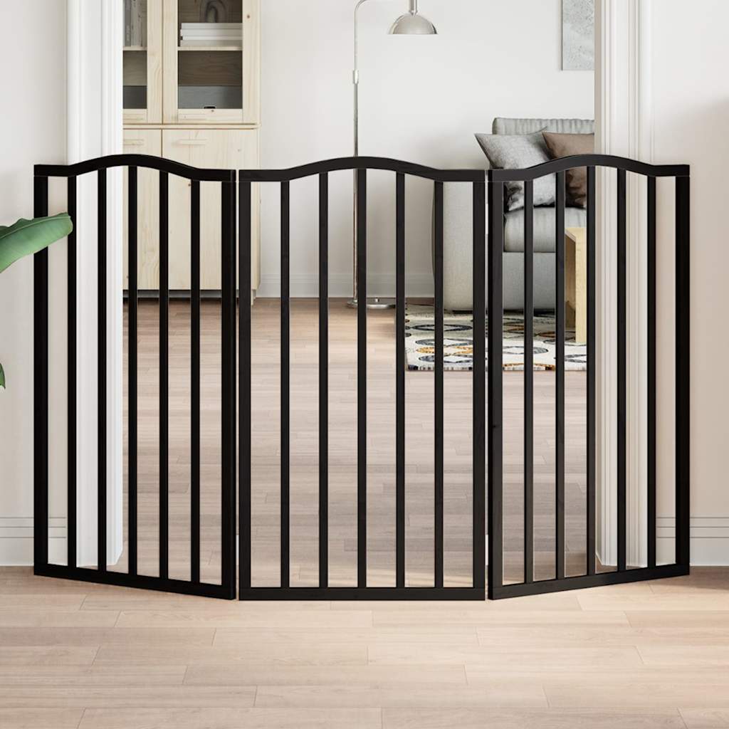 Zábrana pro psy skládací 3 panely černá 150 cm topolové dřevo