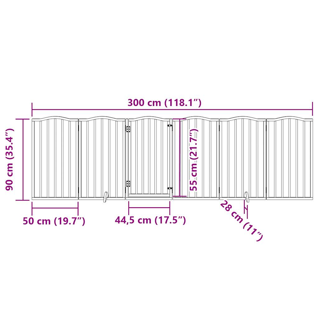 Zábrana pro psy s dvířky skládací 6 panelů hnědý dub 300 cm