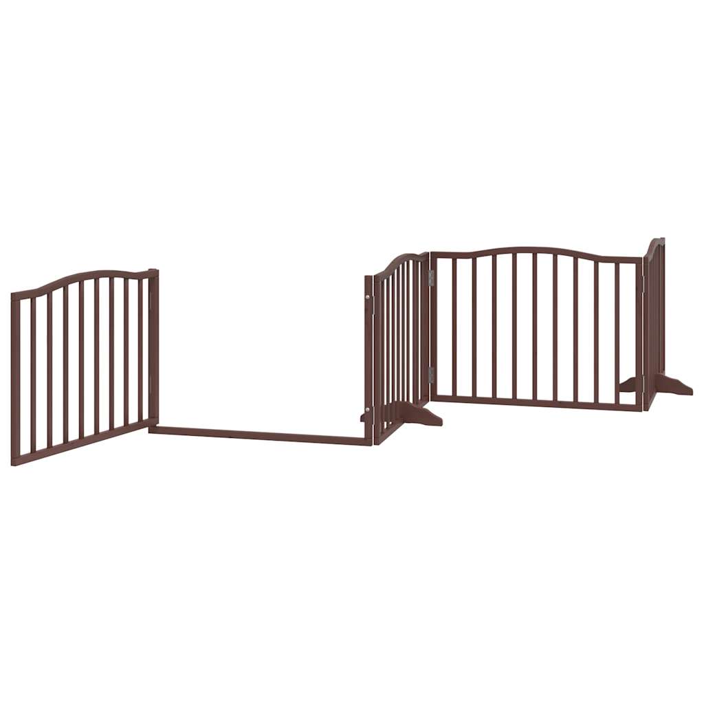 Zábrana pro psy s dvířky skládací 4 panely hnědý dub 320 cm
