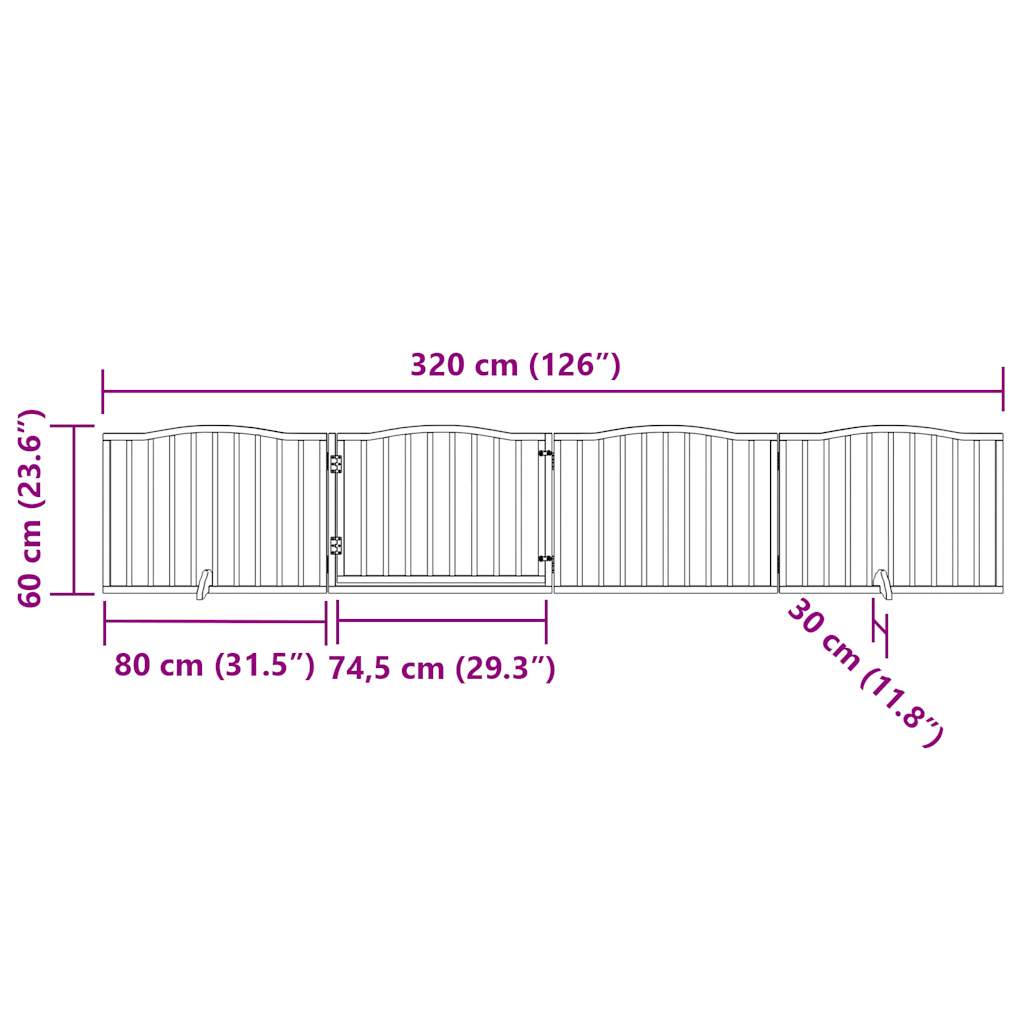 Zábrana pro psy s dvířky skládací 4 panely hnědý dub 320 cm