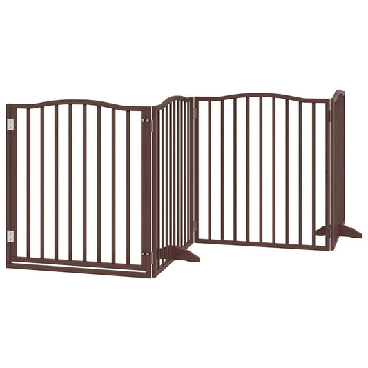 Zábrana pro psy s dvířky skládací 4 panely hnědý dub 320 cm