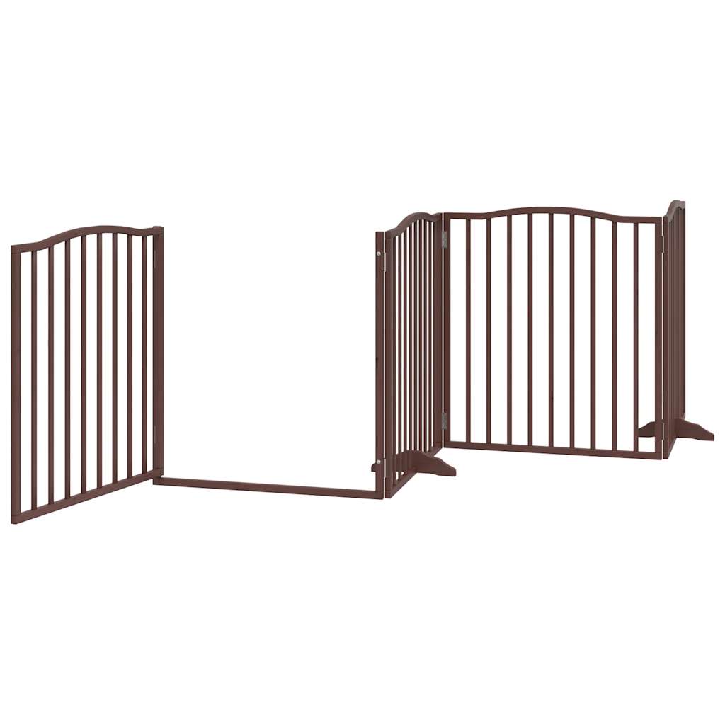 Zábrana pro psy s dvířky skládací 4 panely hnědý dub 320 cm