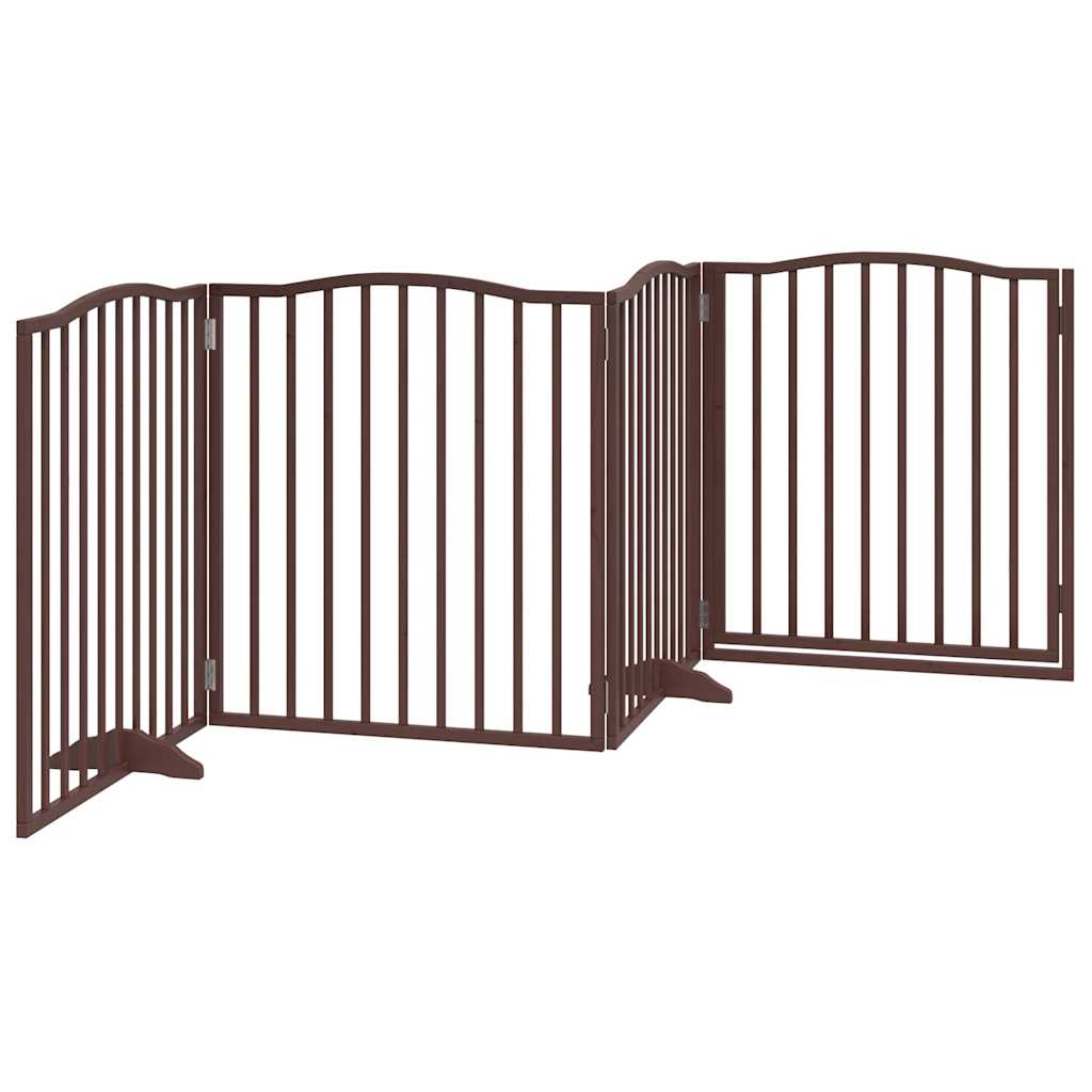 Zábrana pro psy s dvířky skládací 4 panely hnědý dub 320 cm