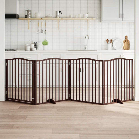 Zábrana pro psy s dvířky skládací 4 panely hnědý dub 320 cm