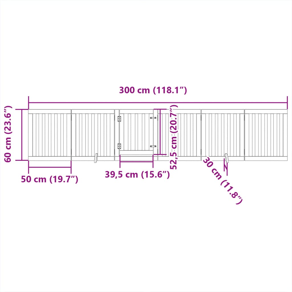 Psí branka s dvířky, skládací, 6 panelů, 300 cm, topolové dřevo