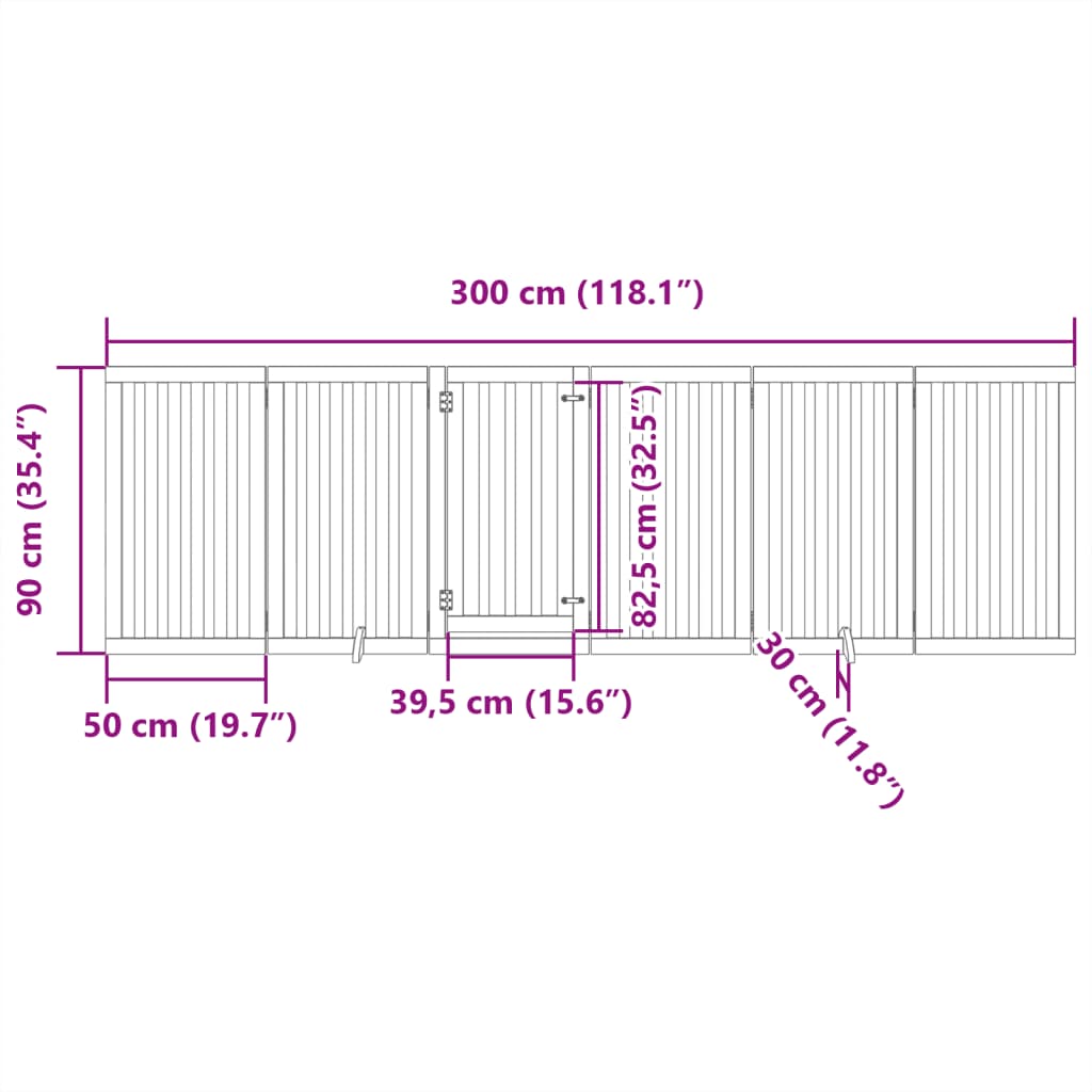 Psí branka s dvířky, skládací, 6 panelů, 300 cm, topolové dřevo