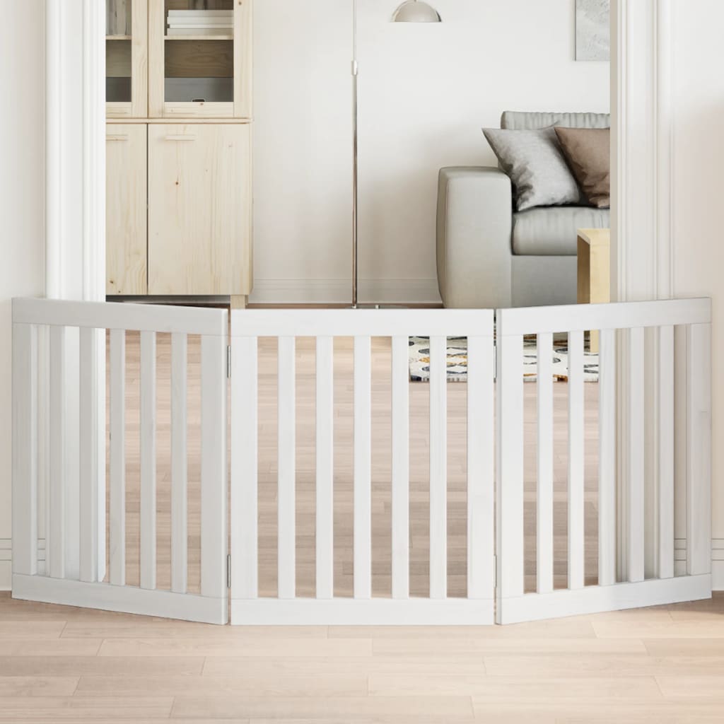 Zábrana pro psy skládací 3 panely bílá 150 cm topolové dřevo