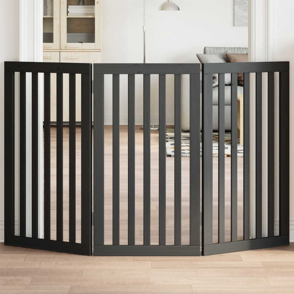 Zábrana pro psy skládací 3 panely černá 150 cm topolové dřevo