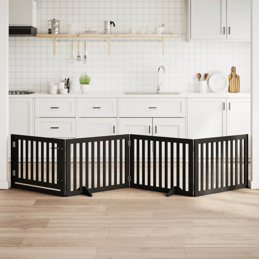 Zábrana pro psy s dvířky skládací 4 panely černá 320 cm topol