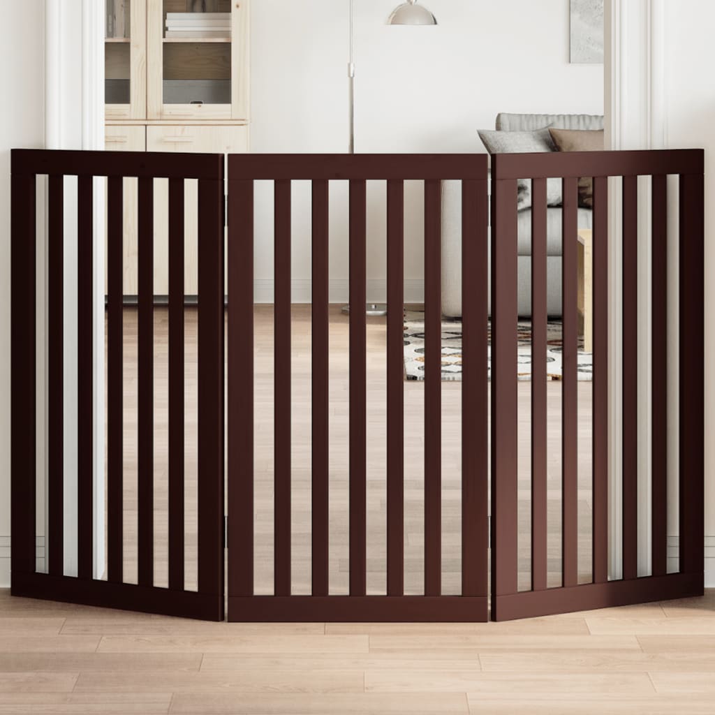 Zábrana pro psy skládací 3 panely hnědá 150 cm topolové dřevo