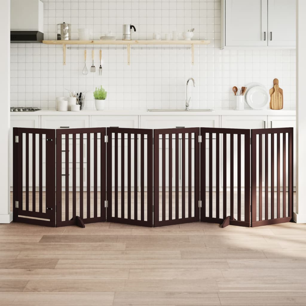 Zábrana pro psy s dvířky skládací 6 panelů hnědá 300 cm topol