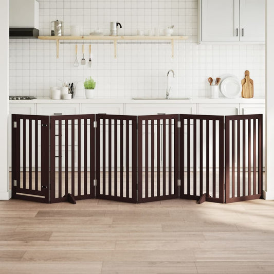 Zábrana pro psy s dvířky skládací 6 panelů hnědá 300 cm topol