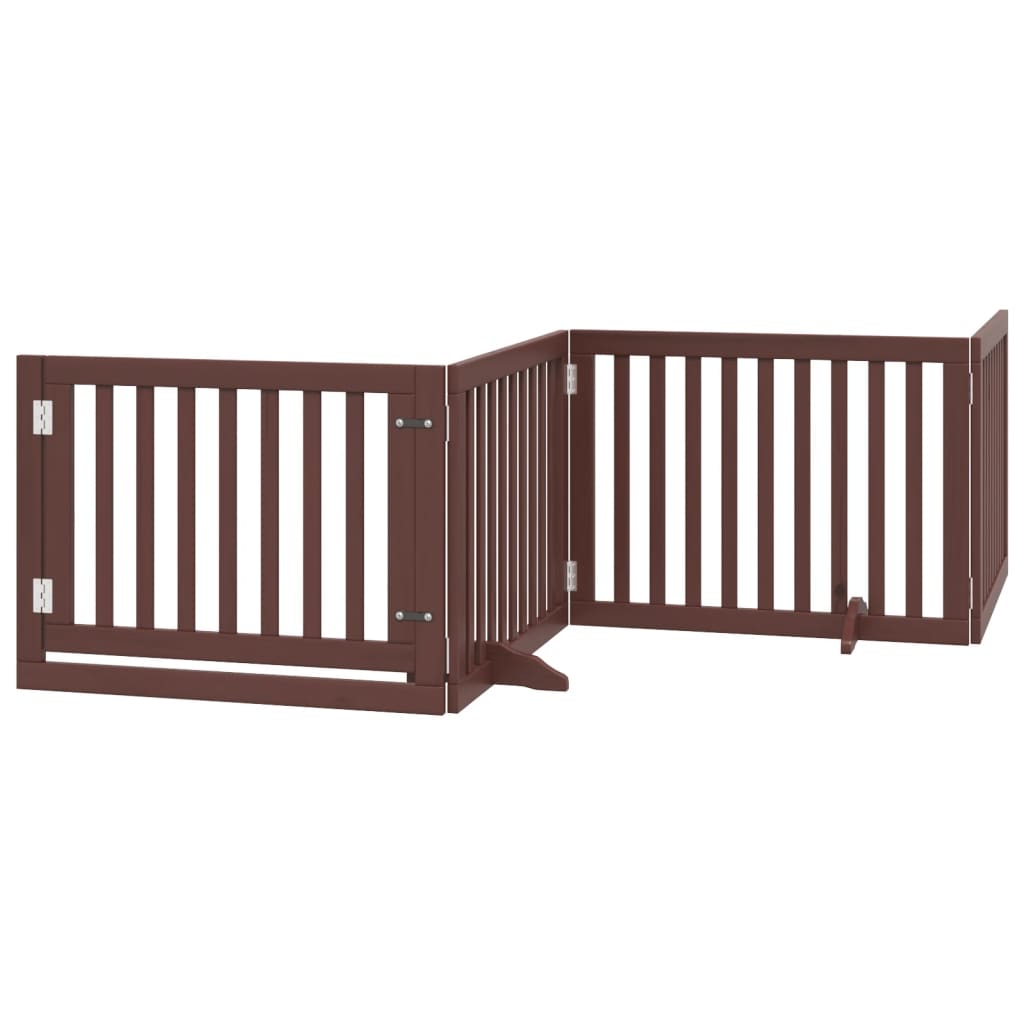 Zábrana pro psy s dvířky skládací 4 panely hnědá 320 cm topol