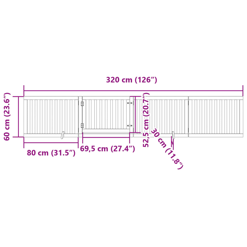 Zábrana pro psy s dvířky skládací 4 panely hnědá 320 cm topol
