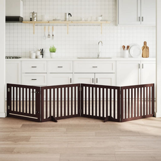 Zábrana pro psy s dvířky skládací 4 panely hnědá 320 cm topol