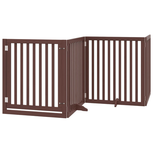 Zábrana pro psy s dvířky skládací 4 panely hnědá 320 cm topol