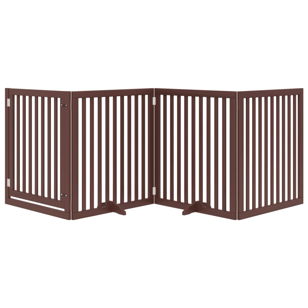 Zábrana pro psy s dvířky skládací 4 panely hnědá 320 cm topol