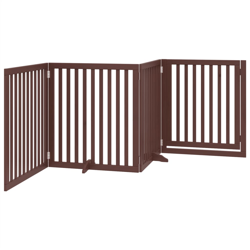 Zábrana pro psy s dvířky skládací 4 panely hnědá 320 cm topol