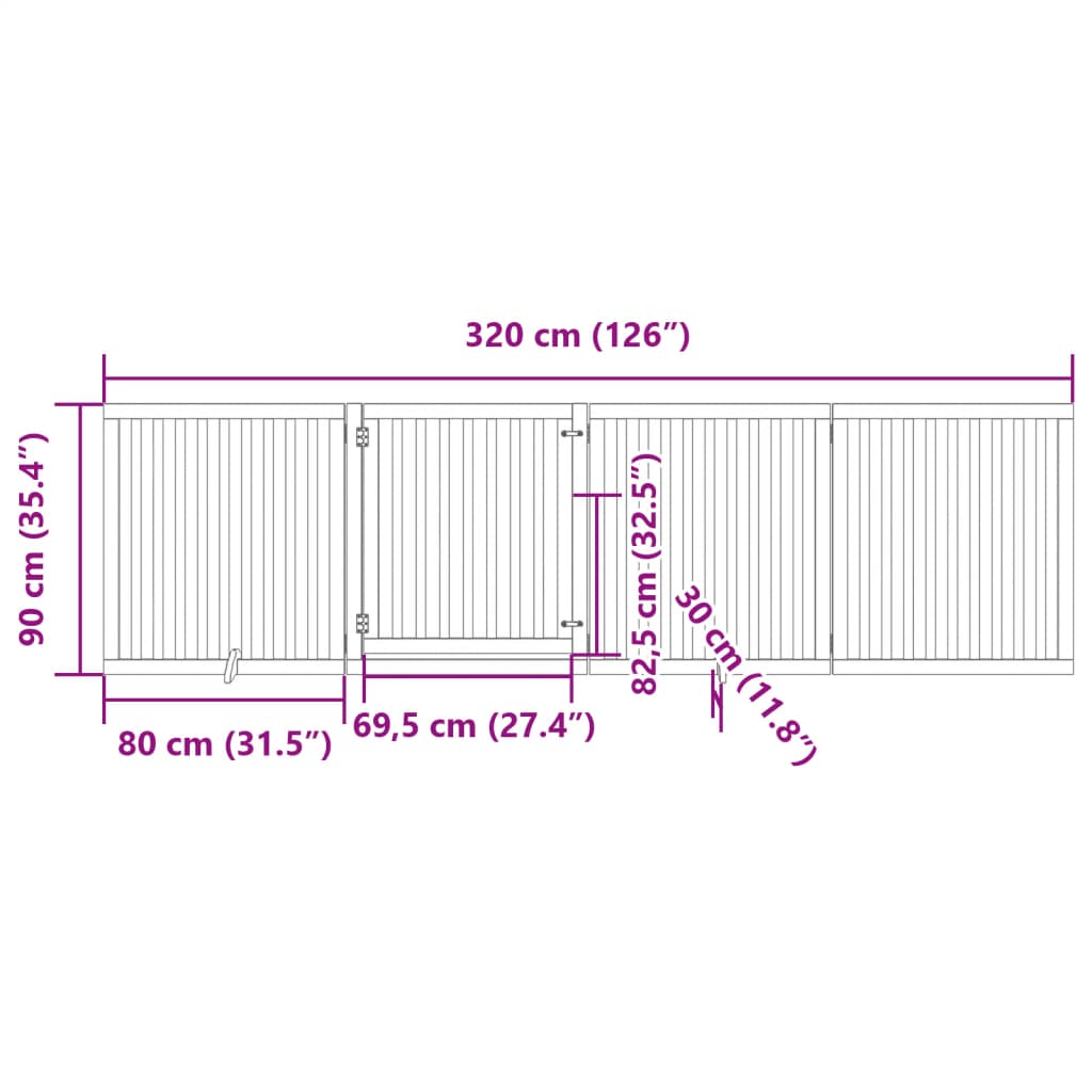 Zábrana pro psy s dvířky skládací 4 panely hnědá 320 cm topol