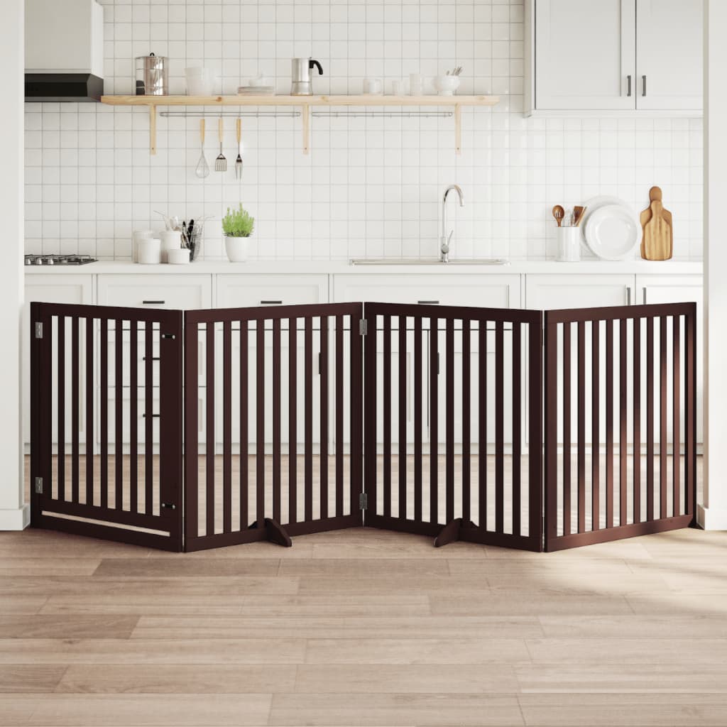 Zábrana pro psy s dvířky skládací 4 panely hnědá 320 cm topol