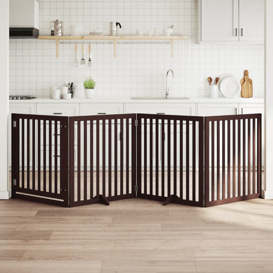 Zábrana pro psy s dvířky skládací 4 panely hnědá 320 cm topol