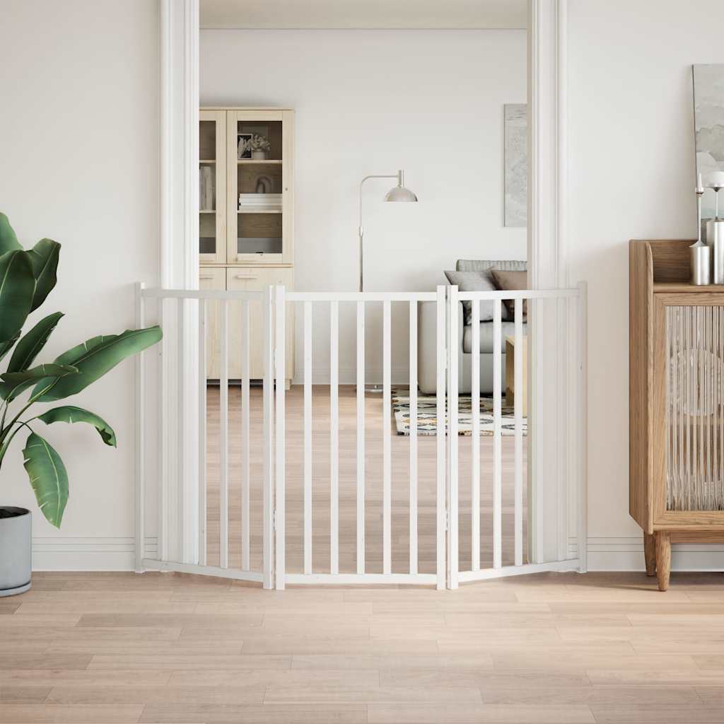 Zábrana pro psy skládací 3 panely bílá 150 cm masivní jedle