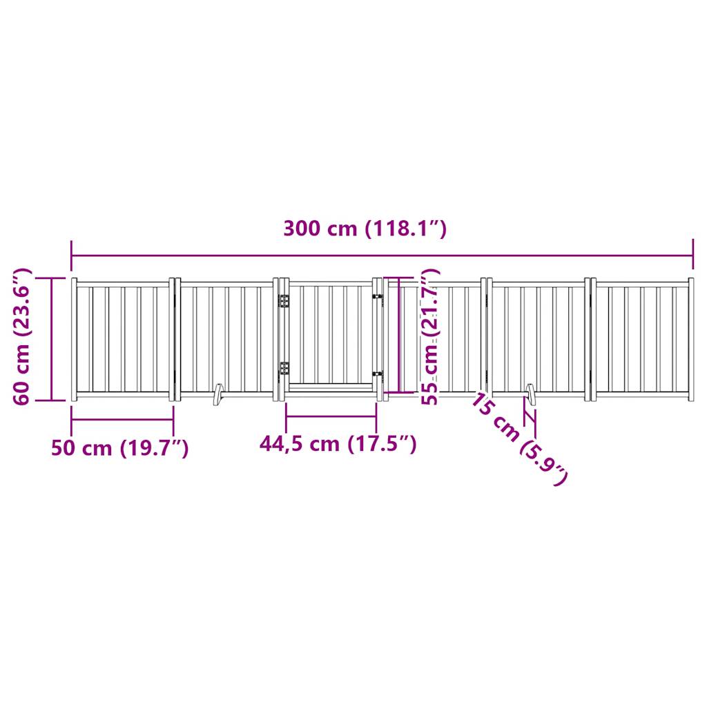 Zábrana pro psy s dvířky skládací 6 panelů černá 300 cm jedle