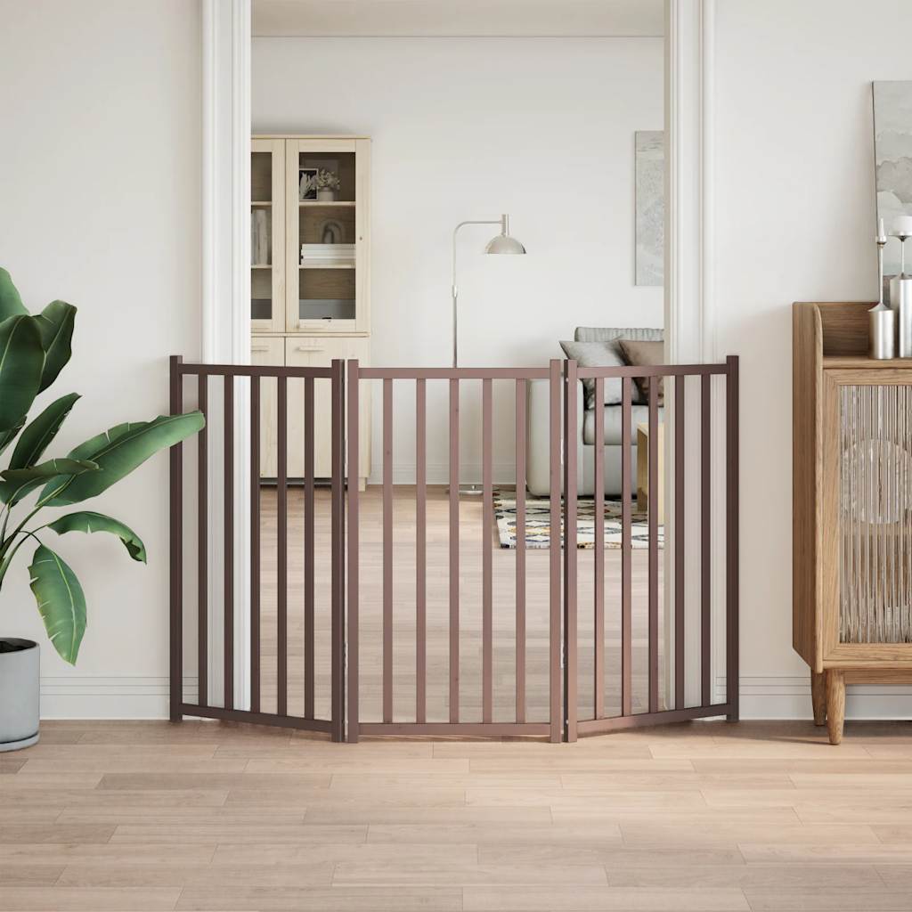 Zábrana pro psy skládací 3 panely hnědý dub 150 cm masiv jedle