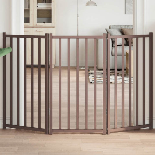 Zábrana pro psy skládací 3 panely hnědý dub 150 cm masiv jedle