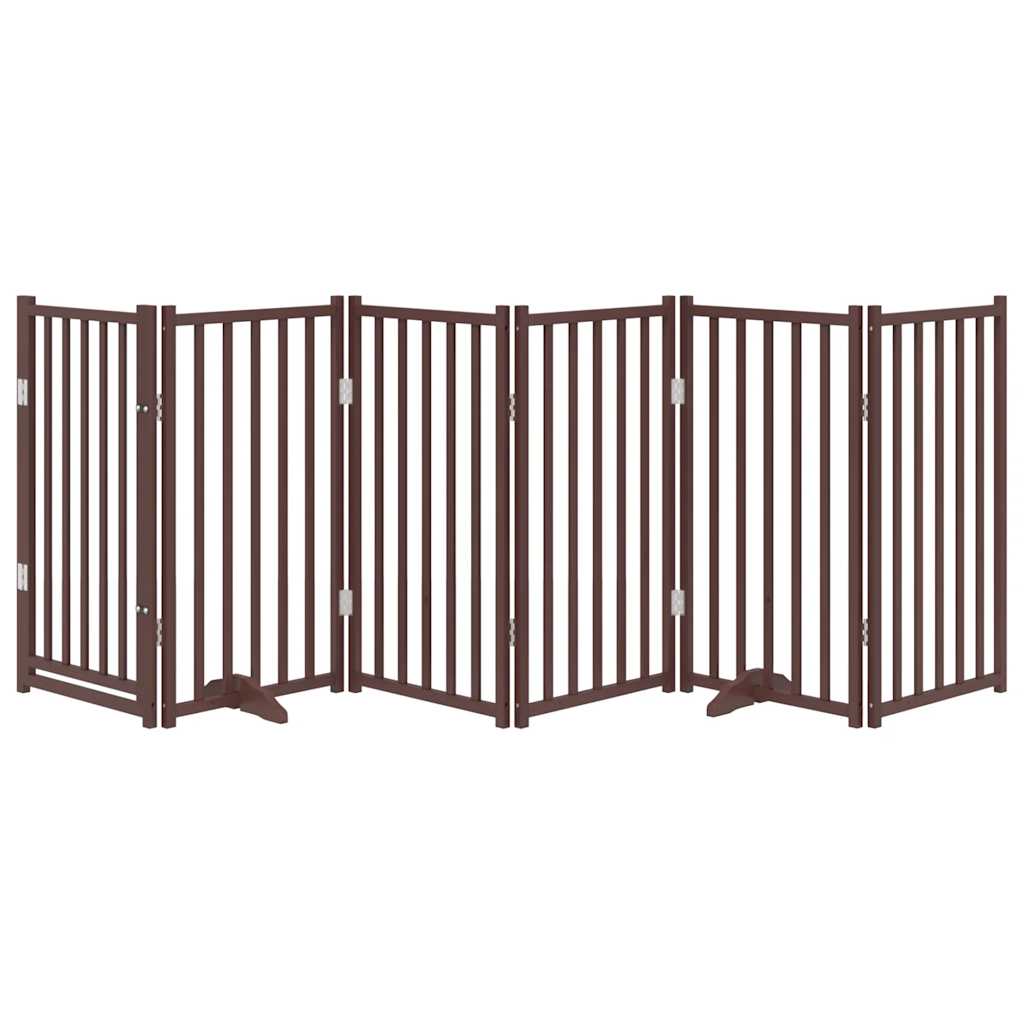 Zábrana pro psy s dvířky skládací 6 panelů hnědý dub 300 cm