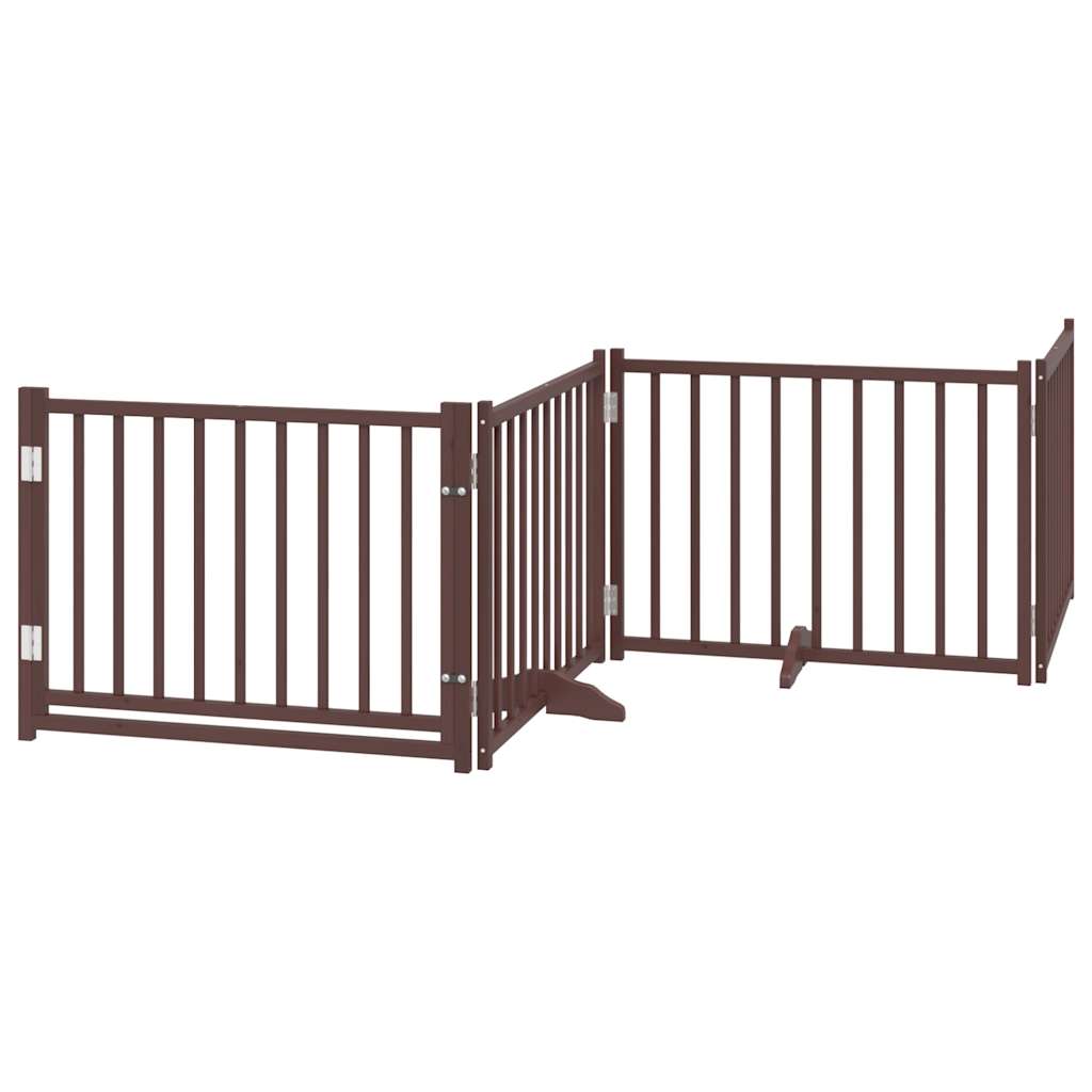 Zábrana pro psy s dvířky skládací 4 panely hnědý dub 320 cm