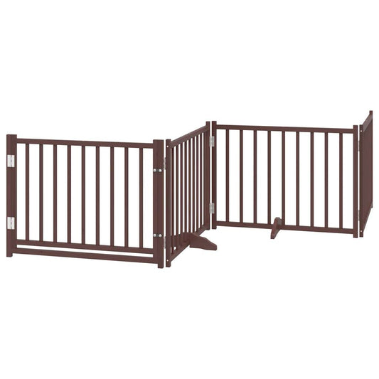Zábrana pro psy s dvířky skládací 4 panely hnědý dub 320 cm