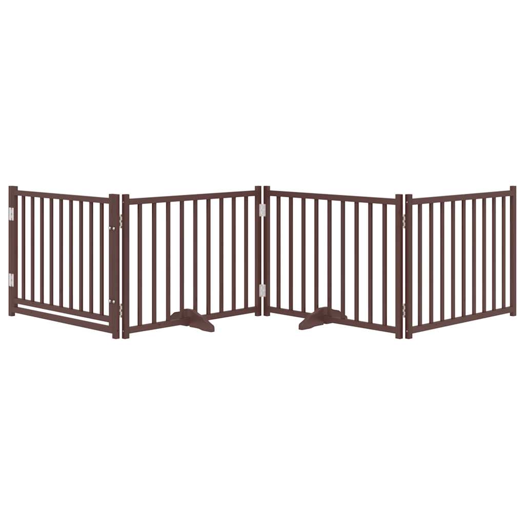 Zábrana pro psy s dvířky skládací 4 panely hnědý dub 320 cm