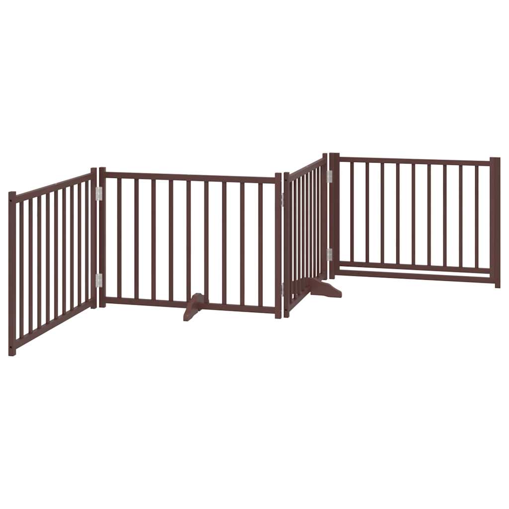 Zábrana pro psy s dvířky skládací 4 panely hnědý dub 320 cm