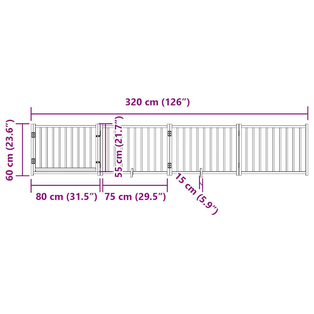 Zábrana pro psy s dvířky skládací 4 panely hnědý dub 320 cm