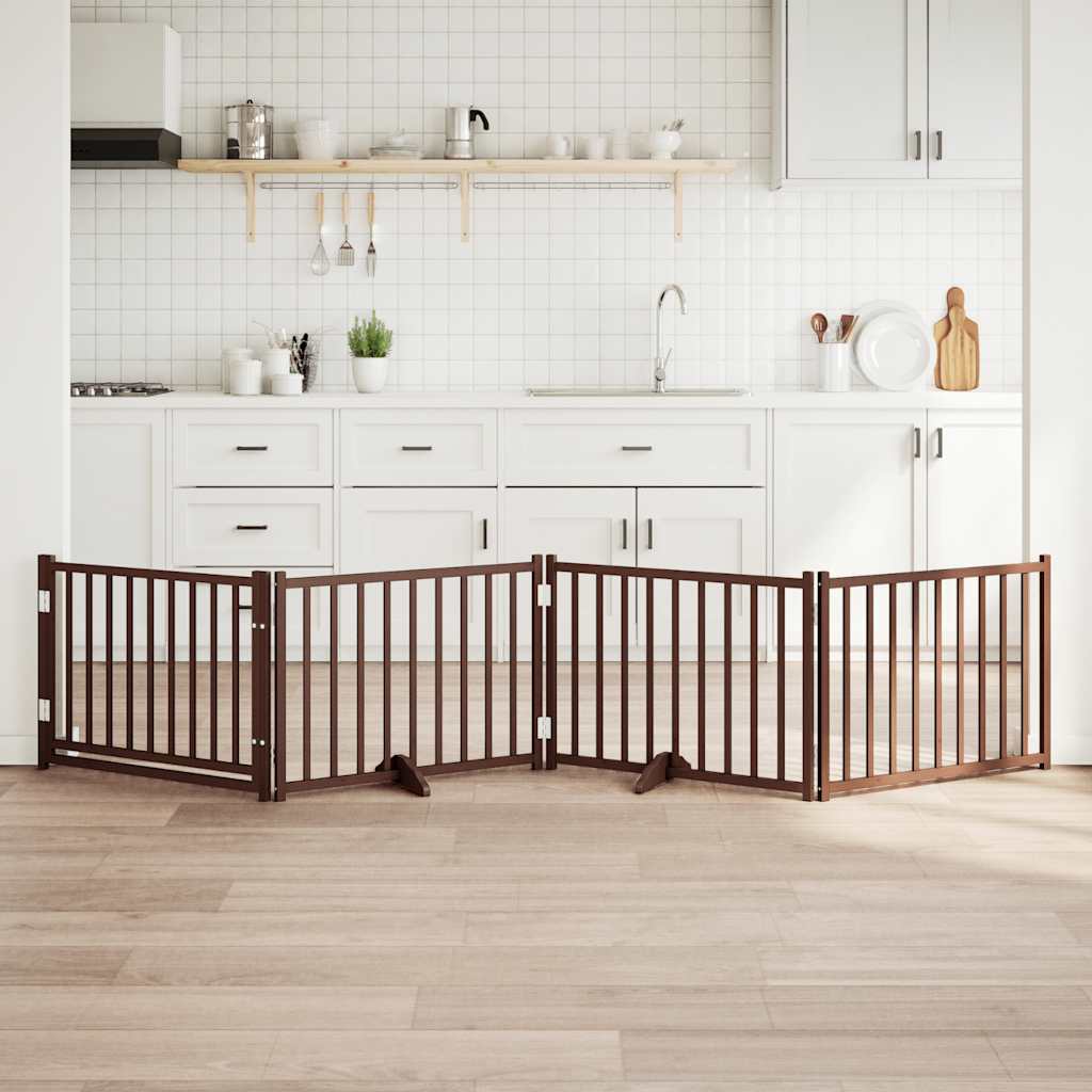 Zábrana pro psy s dvířky skládací 4 panely hnědý dub 320 cm