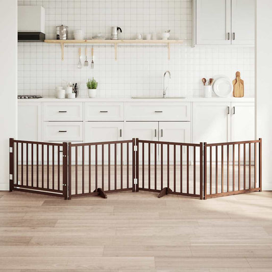 Zábrana pro psy s dvířky skládací 4 panely hnědý dub 320 cm