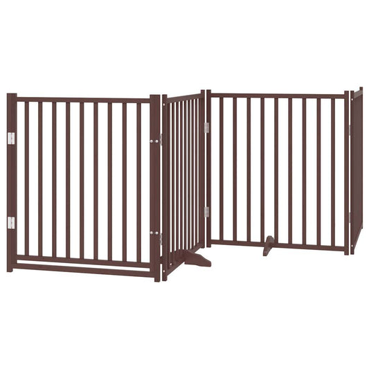 Zábrana pro psy s dvířky skládací 4 panely hnědý dub 320 cm