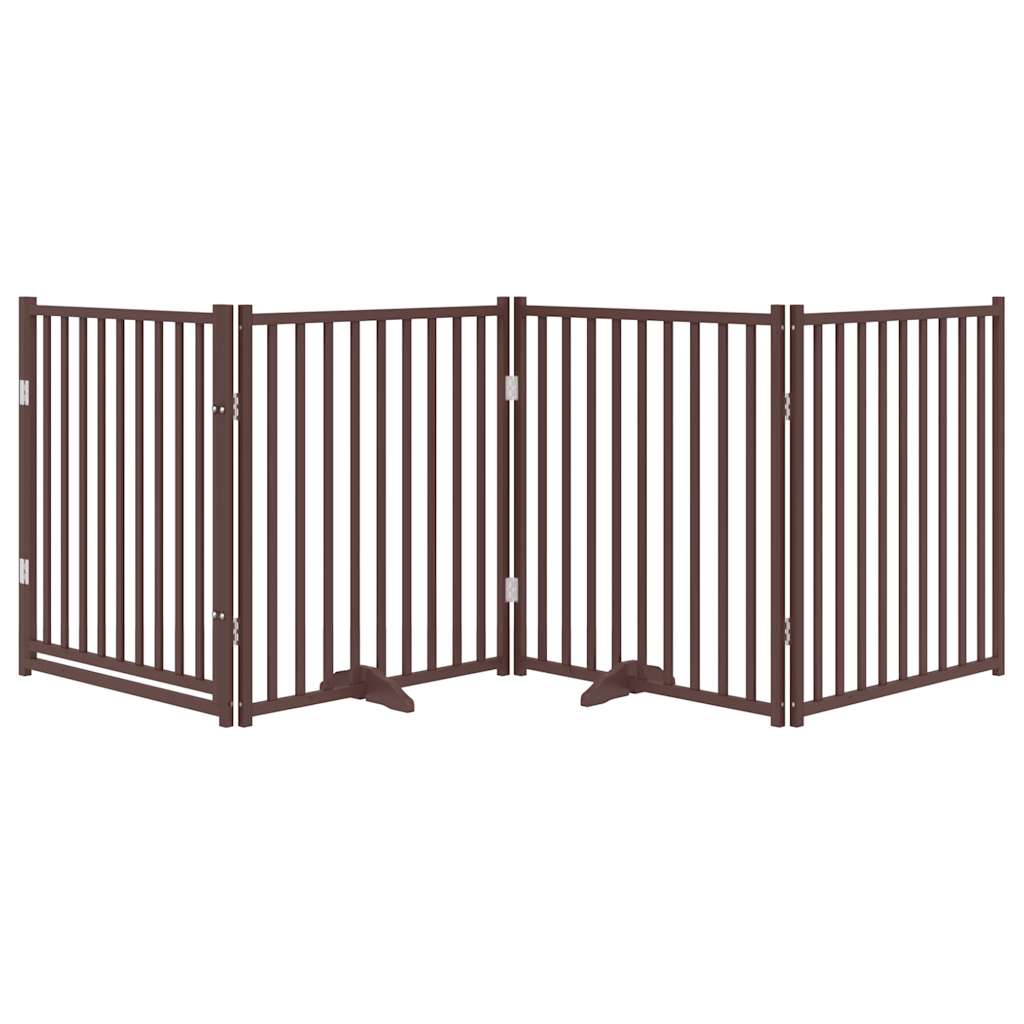 Zábrana pro psy s dvířky skládací 4 panely hnědý dub 320 cm