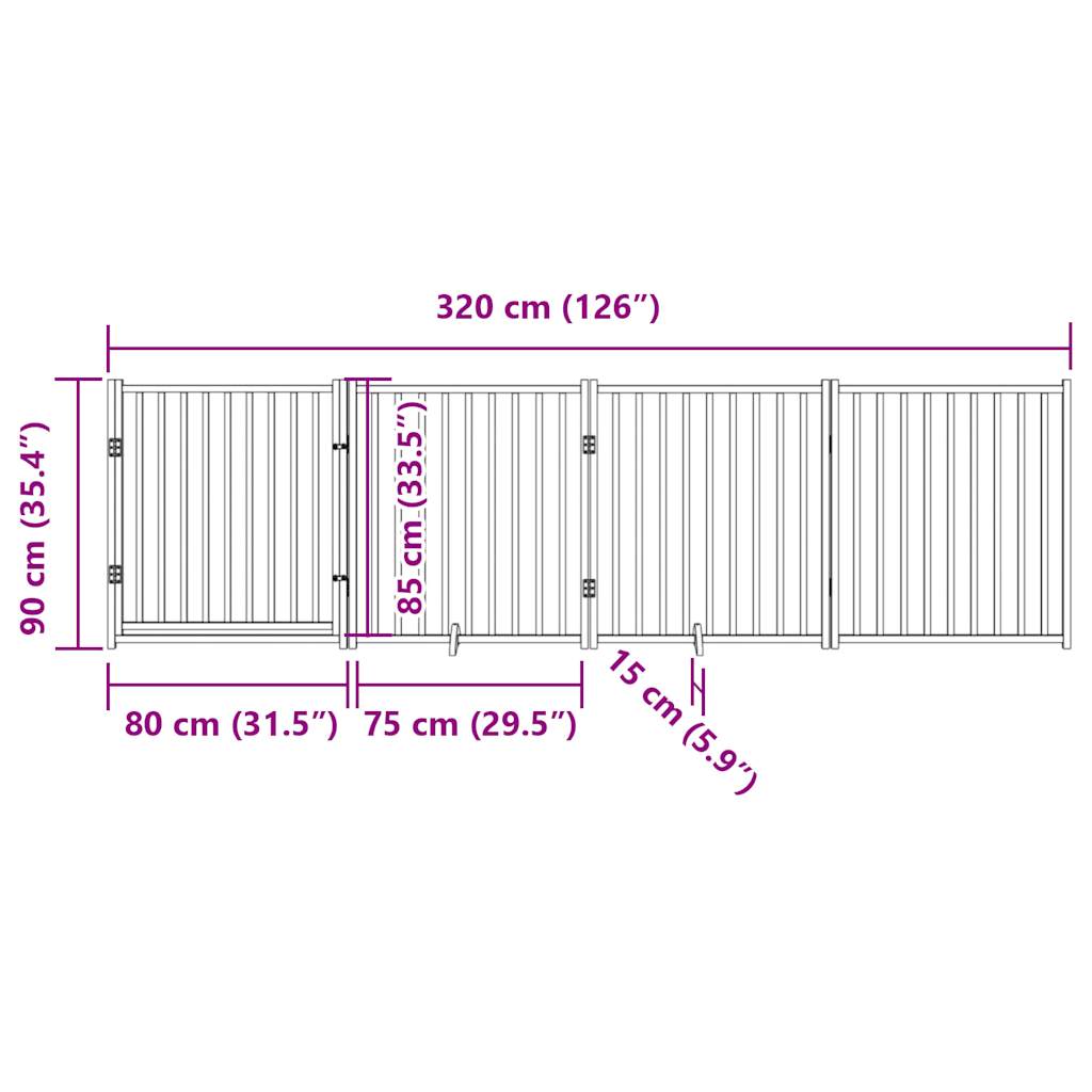 Zábrana pro psy s dvířky skládací 4 panely hnědý dub 320 cm