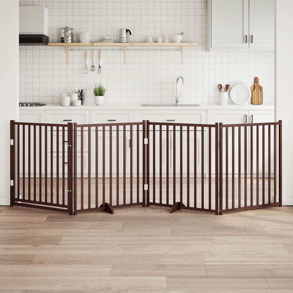 Zábrana pro psy s dvířky skládací 4 panely hnědý dub 320 cm