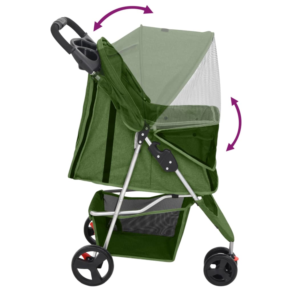 Skládací kočárek pro psa zelený 80x46x98 cm oxfordská tkanina