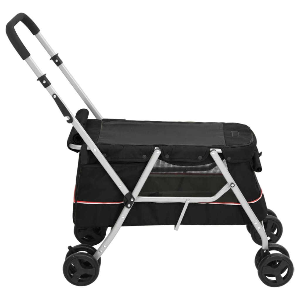 Skládací kočárek pro psa černý 100 x 49 x 96 cm lněná tkanina
