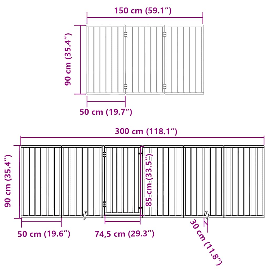 Zábrana pro psy s dvířky skládací 15 panelů bílá 750 cm topol