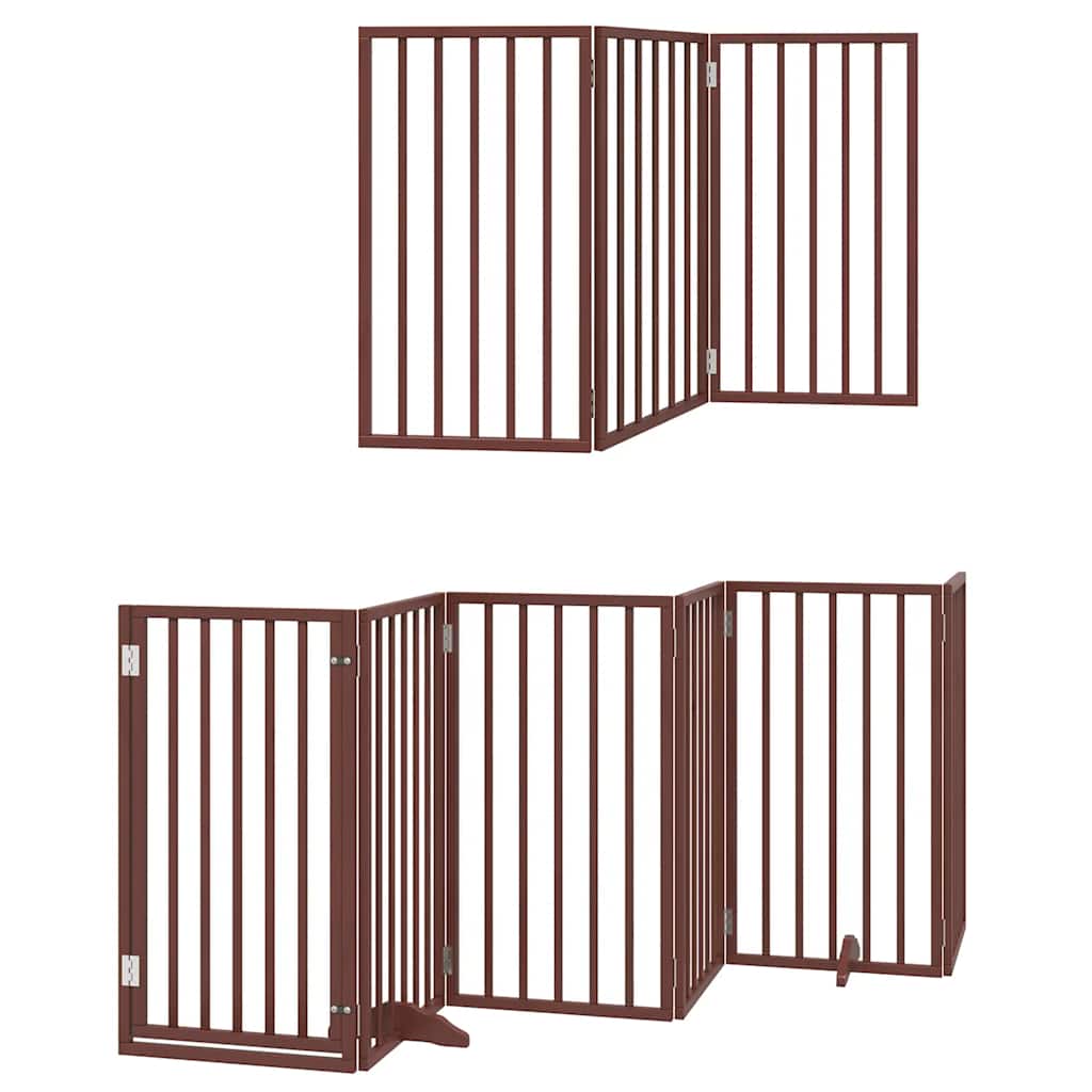 Zábrana pro psy s dvířky skládací 9 panelů hnědá 450 cm topol