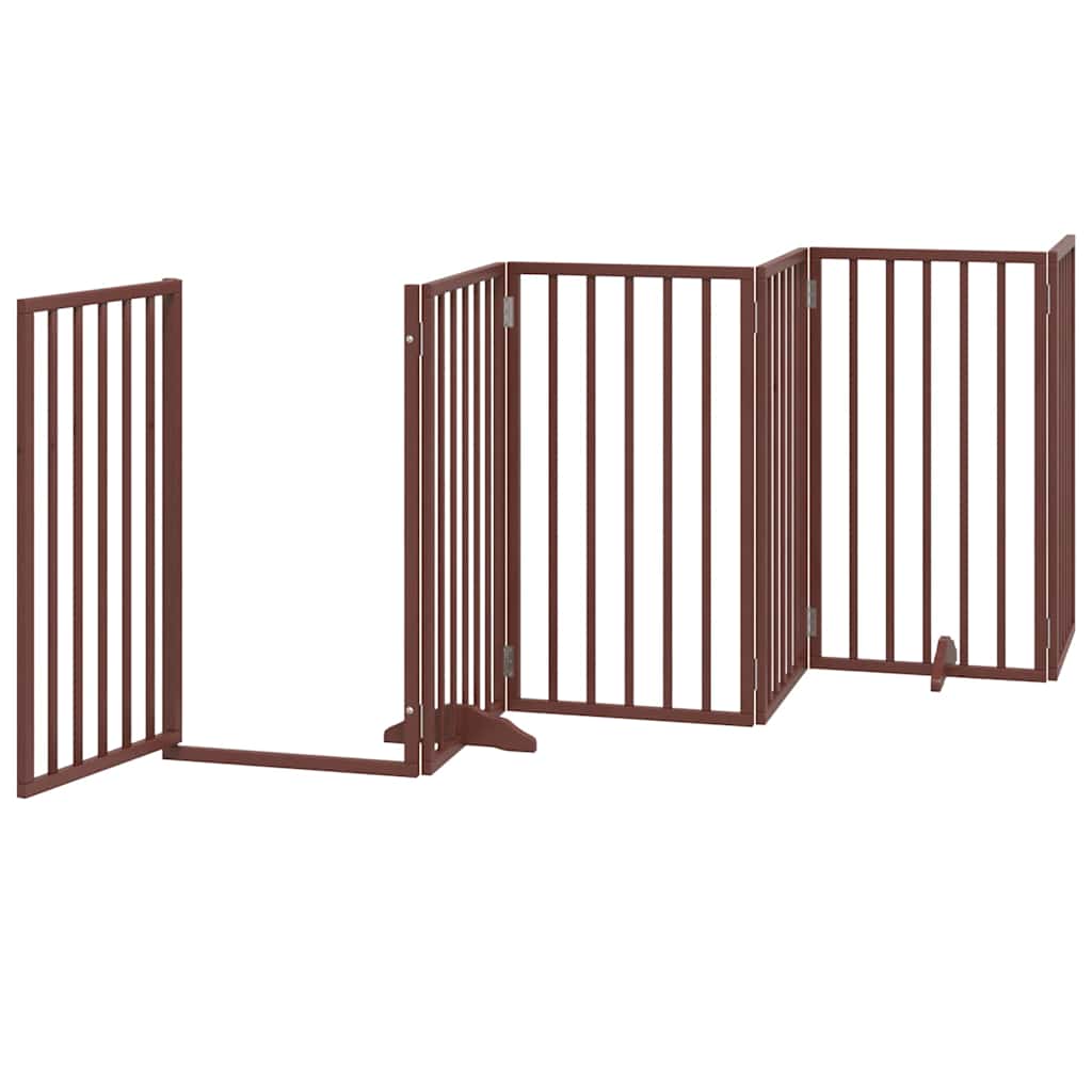 Zábrana pro psy s dvířky skládací 9 panelů hnědá 450 cm topol