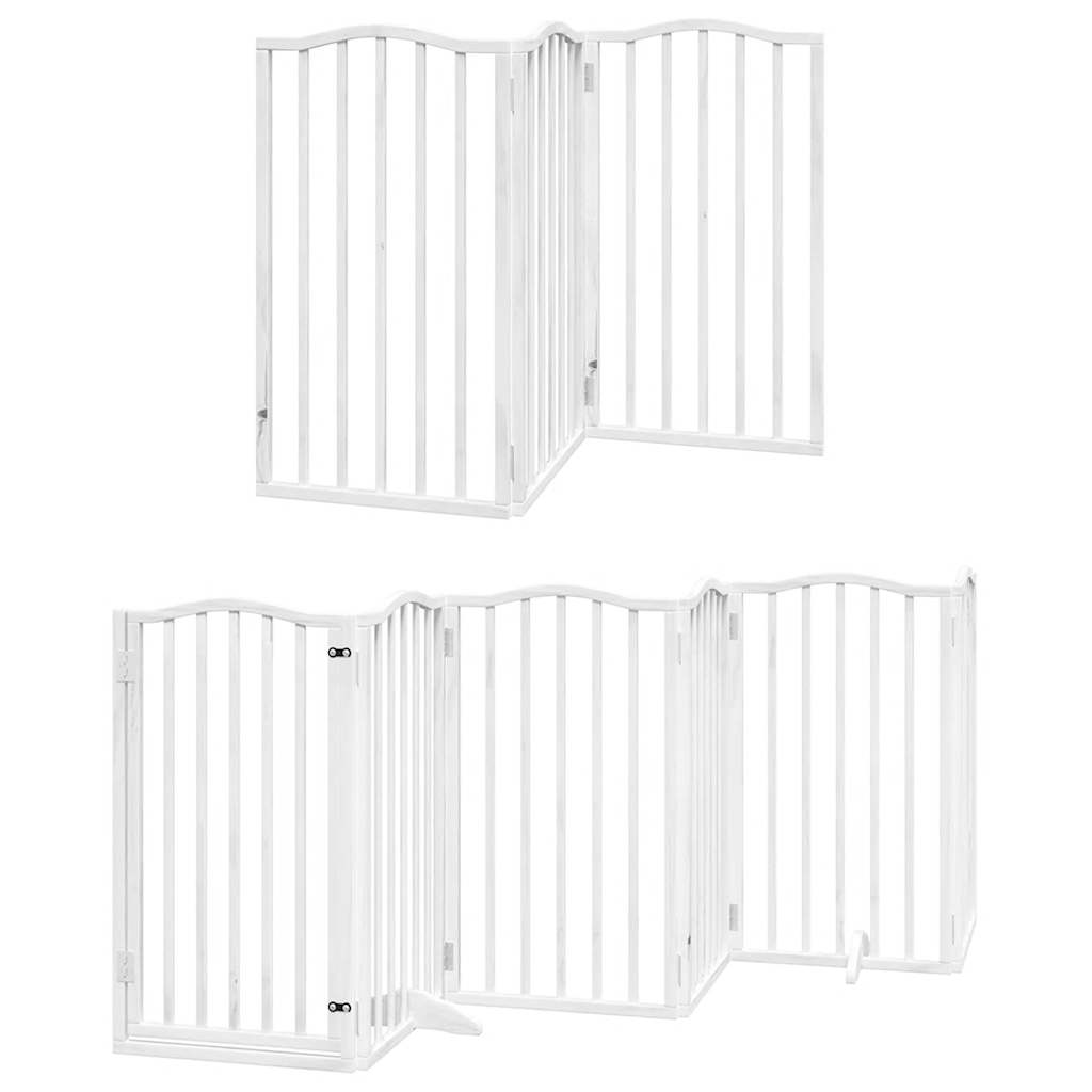 Zábrana pro psy s dvířky skládací 9 panelů bílá 450 cm topol
