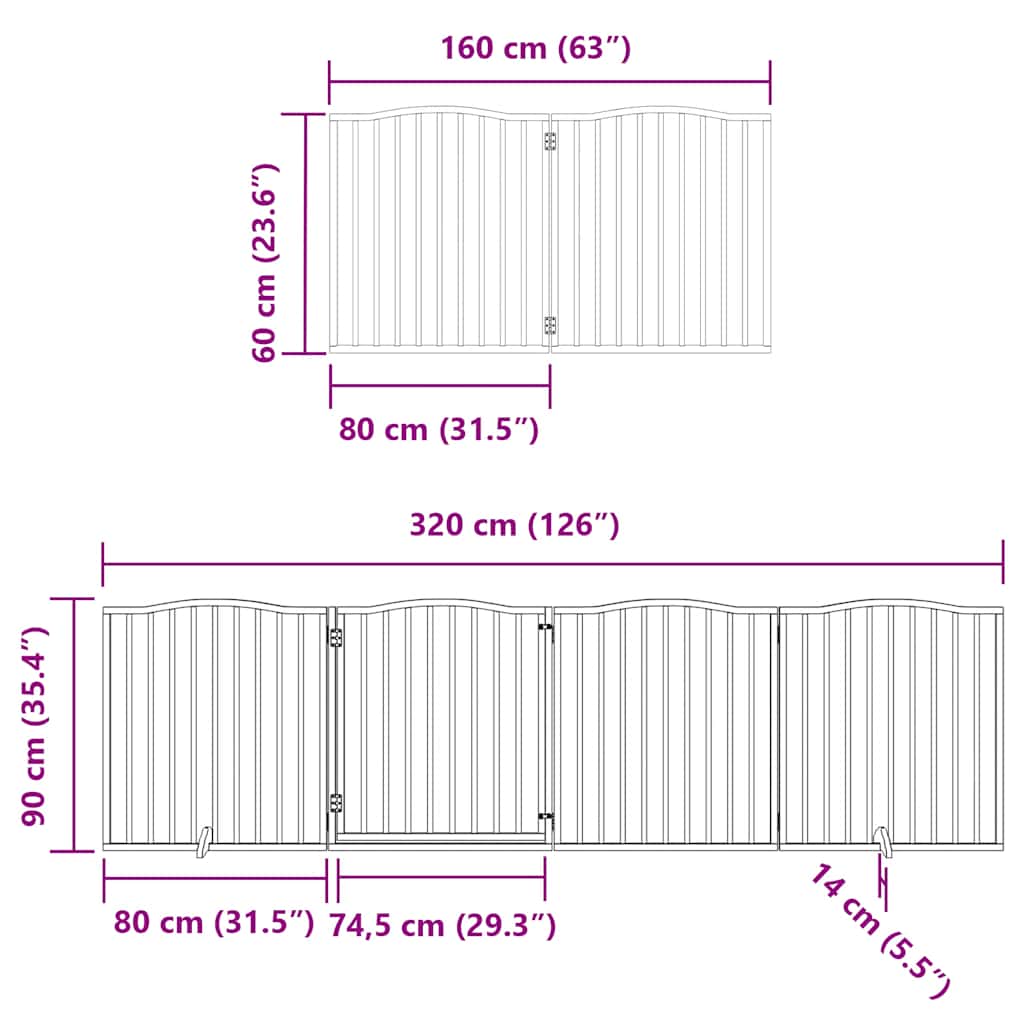 Zábrana pro psy s dvířky skládací 8 panelů hnědá 640 cm topol